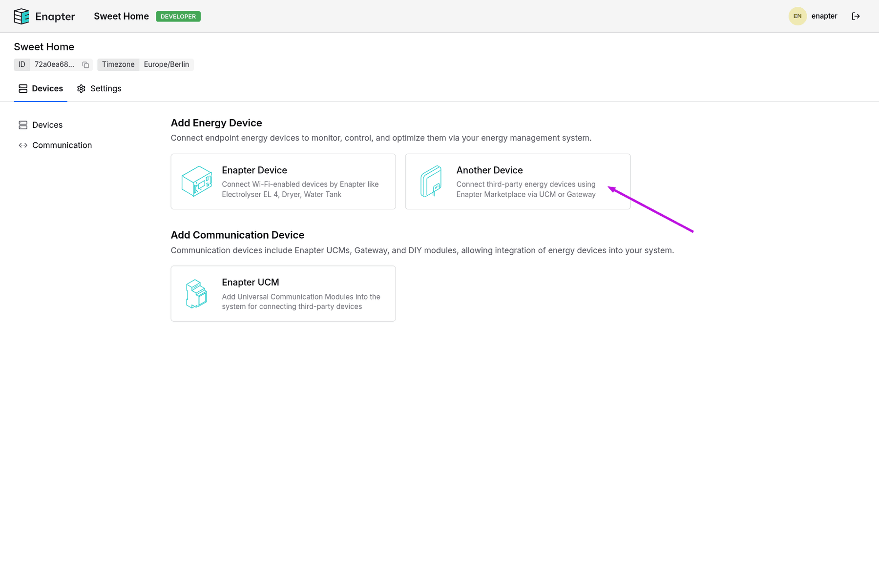 Select the type of device to create